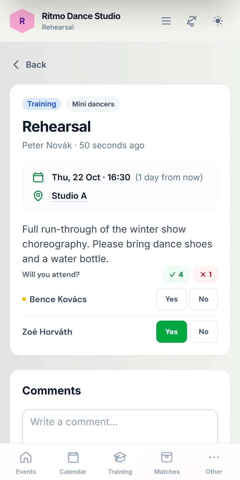 A dance studio rehearsal in the studio’s own colours